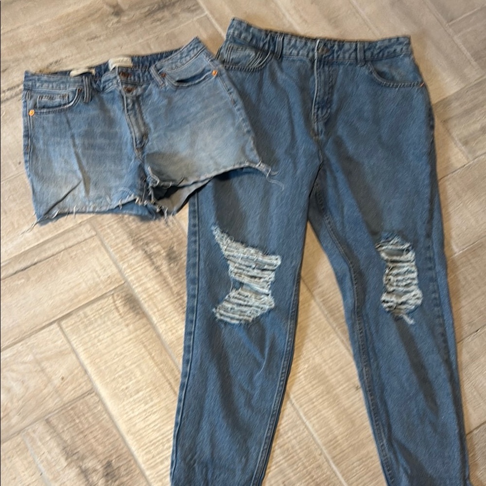 Blue Distressed Denim Shorts and Jeans Set